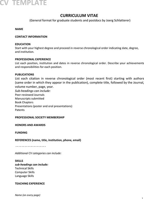 Free CV Template - PDF | 138KB | 1 Page(s)