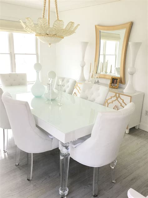 All white dining room with gold accents | White dining room, Room, Decor