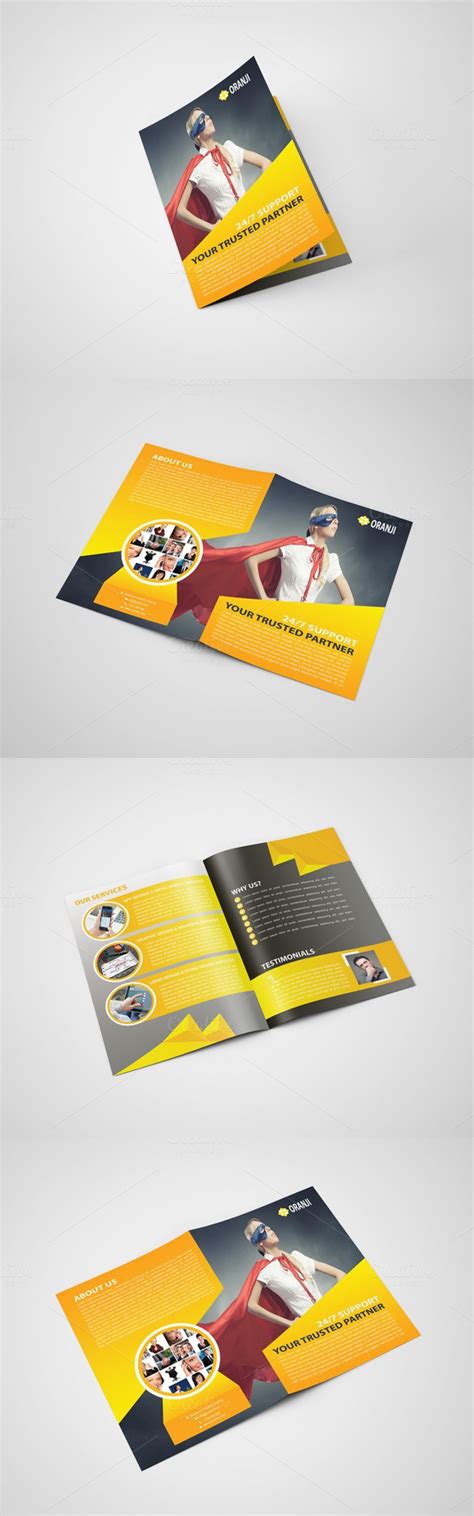 A quad_fold brochure template can also be used for a flyer or letter head to give out to your customers. Oranji Bi Fold Brochure Template | Bi fold brochure, Brochure template, Brochure