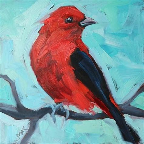 Daily Paintworks Scarlet Tanager Original Fine Art For Sale