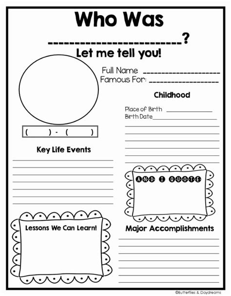 Autobiography Template For Elementary Students