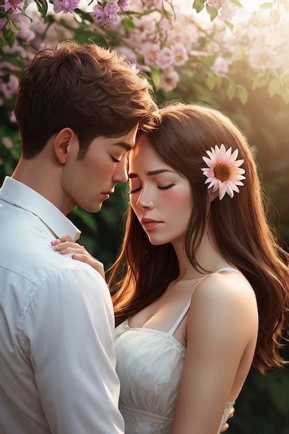 Premium Ai Image A Couple Embraces In Front Of A Garden With A Flower In The Middle