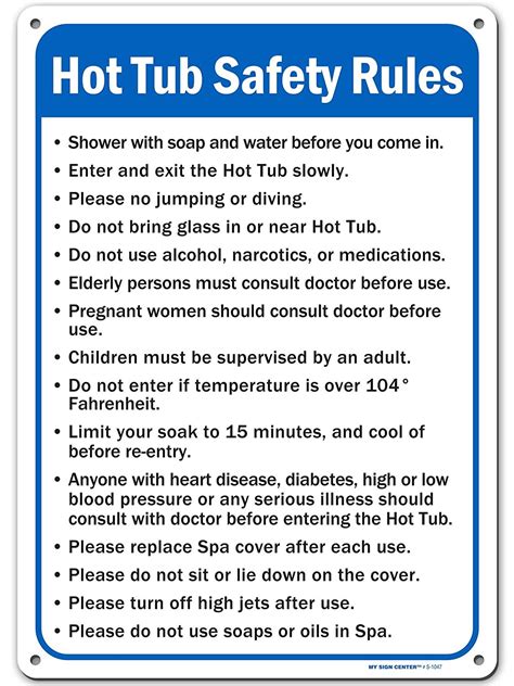 Hot Tub Safety Rules Sign Made Out Of 040 Rust Free Aluminum Indoor