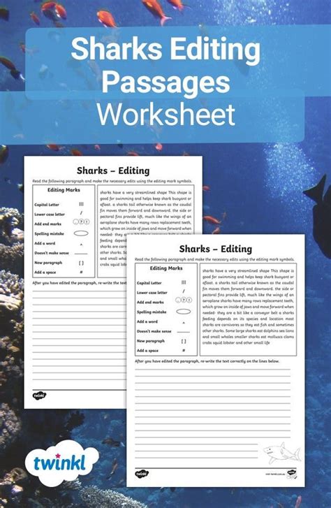 Sharks Editing Passages Worksheet Twinkl Literacy Lessons Editing