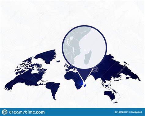 Comoros Detailed Map Highlighted On Blue Rounded World Map Stock Vector