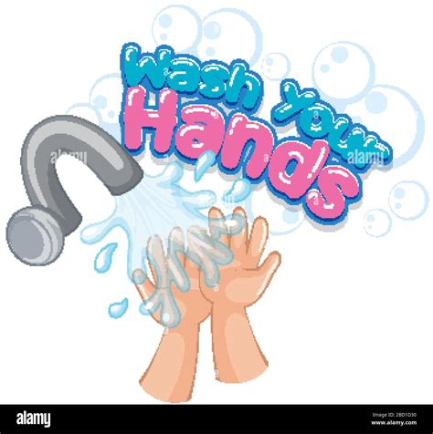 Wash Your Hands Poster Design With Hands And Water Illustration Stock