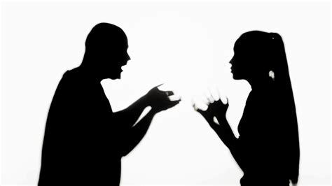 Man And Woman Quarrelling On White Background Shadows Silhouette Of