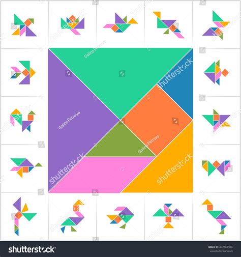 Tangram Chinese Dissection Puzzle Set Cards Stock Vector Royalty Free