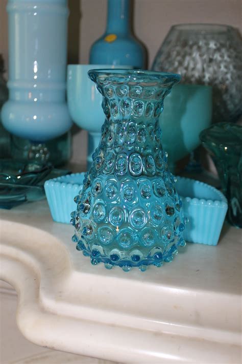 Hand Blown Hobnail Teal Glass Vase Southern Vintage Rental Teal Aqua Weddingtableware Teal