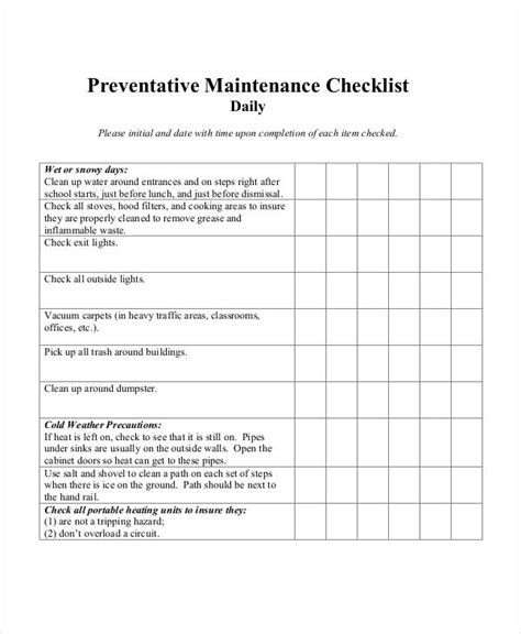 Equipment Maintenance Checklist Templates 15 Free Docs Xlsx And Pdf