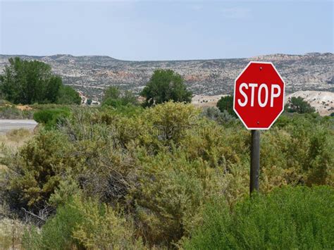 Stop Sign Erected Along The Highway In Cody Wyoming Stock Image