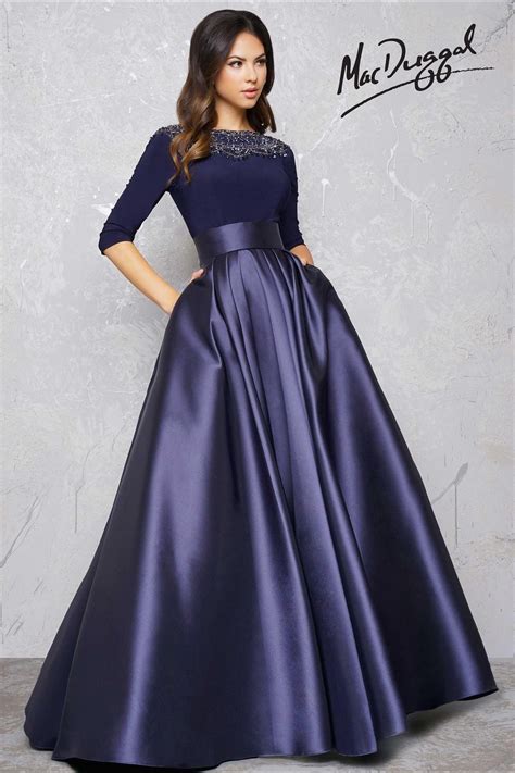 Midnight Blue Couture Dress With Sleeves Evening Gowns With Sleeves