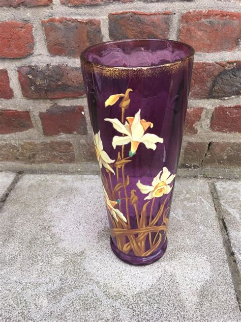 Art Nouveau Vase In Enamelled Glass With Floral Decoration Circa 1900 For Sale At 1stdibs