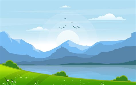 Lake Green Landscape Illustration 137747 Templatemonster