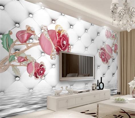 European Luxury Jewelry Pink Rose Wallpaper Non Woven Large Mural