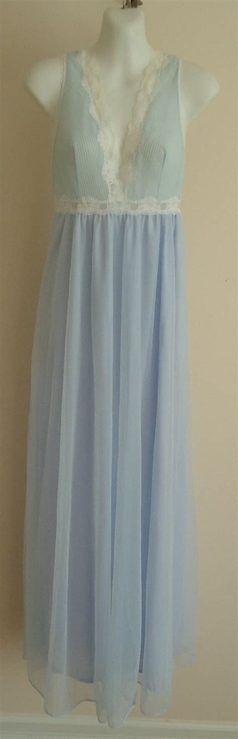 vintage nightgown chiffon nightgown blue nightgown by madmakcloset