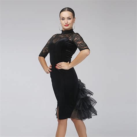 Lace Sleeve Latin Dance Dress Women Tango Dress Female Salsa Rumba