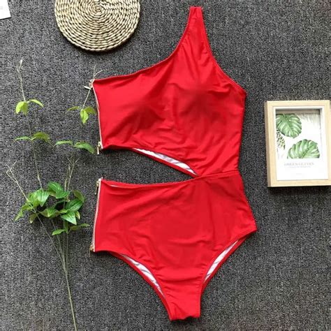 new sexy zipper 2018 women swimwear one piece swimsuit female bather one shoulder high waist