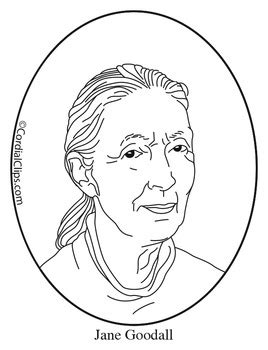 Jane Goodall Clip Art, Coloring Page or Mini Poster by Cordial Clips