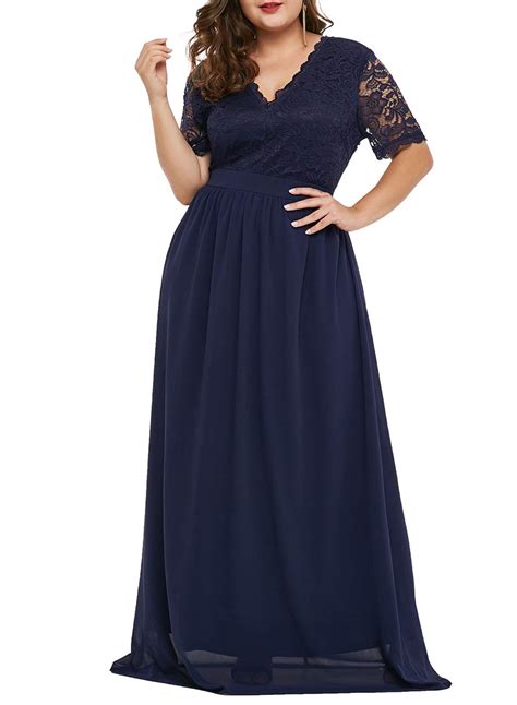 Lalagen Women Plus Size Chiffon Lace Formal Prom Gown Evening Party Maxi Dress