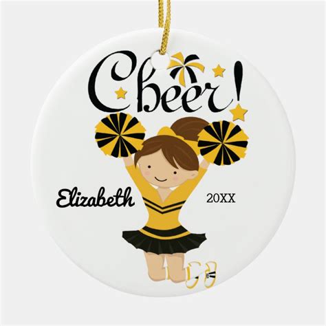 Black And Gold Cheer Brunette Cheerleader Ornament Zazzle