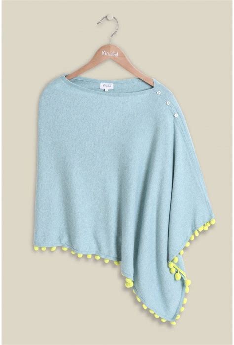 Blue Poncho With Pom Poms Poncho Lifestyle Clothing Clothes