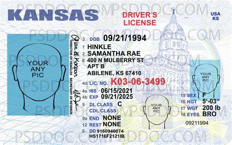 Usa Kansas Driver License Front Back Sides Psd Store