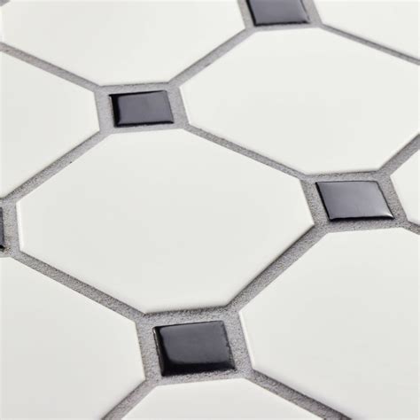 Elitetile Retro Super Octagon 11625 X 11625 Porcelain Mosaic Tile In Matte White With Glossy