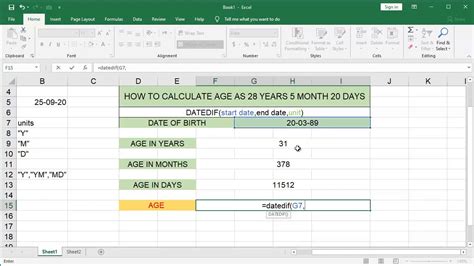 How To Calculate Age Using A Date Of Birth In Excel Using Formula Youtube