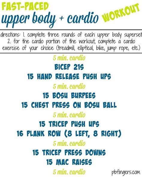 The Upper Body Cardio Workout Is Shown With Instructions For How To Do It And What To