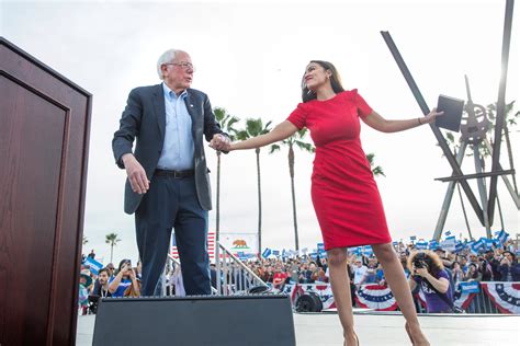 Us Senator Bernie Sanders And Representative Alexandria Ocasio Cortez During A Campaign Rally