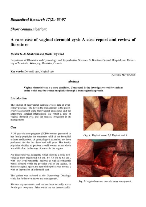 Pdf A Rare Case Of Vaginal Dermoid Cyst A Case Report And Review Of