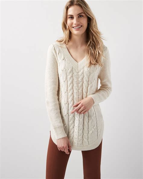Cable Knit Tunic Sweater With Pearls Rwandco