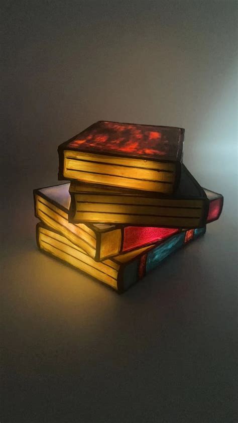 Rdeuod Stained Glass Stacked Books Lamp Stacked Books Glass Bedside