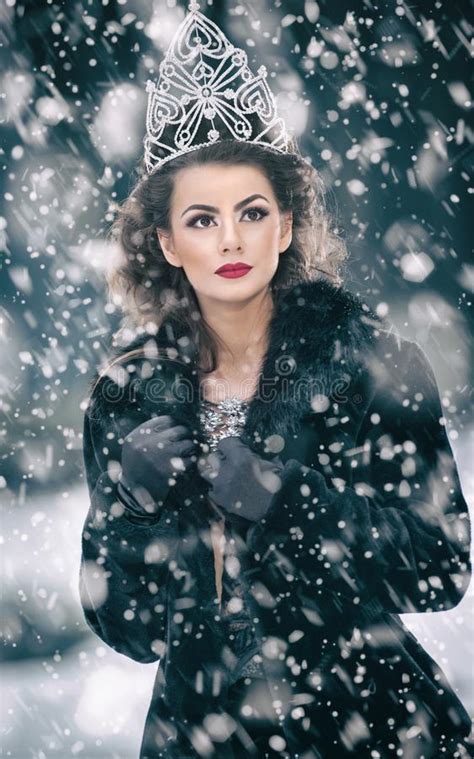 Beautiful Fairy Tale Winter Queen In The Forest With Sparkling Tiara