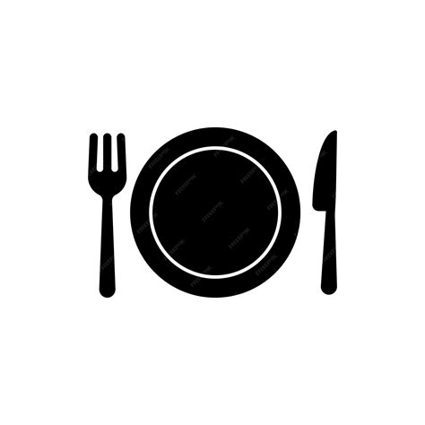 Icono De Menú De Restaurante En Negro Plato Con Tenedor Y Cuchillo