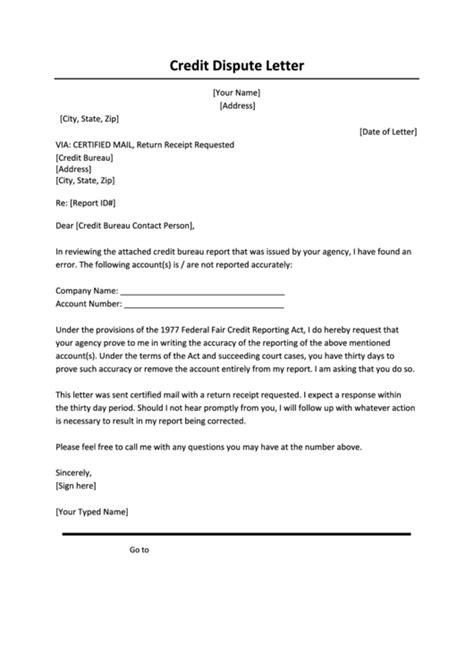 credit dispute letter template printable