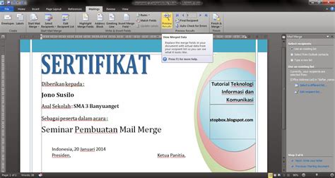 Untuk mengatasi masalah penanggalan atau uang pada mailmarge word 2016 sama halnya seperti cara diatas namun penambahan pada field codes nya saja yang berbeda : Langkah-Langkah Membuat Mail Merge pada MS Word - Catatan ...