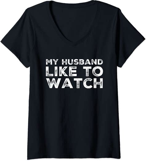 womens my husband likes to watch funny swingers party v neck t shirt clothing