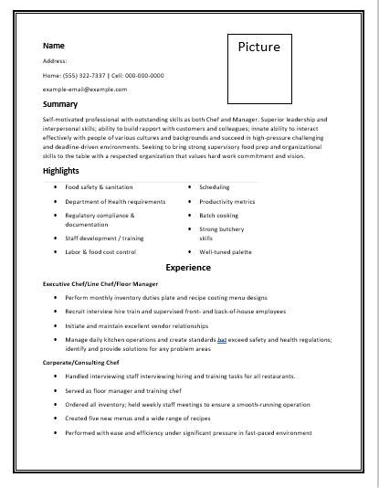 Chef Resume Template 13 Free Printable Word And Pdf Formats Samples