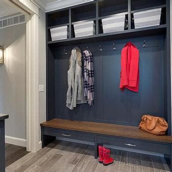 We love how it drains water and is very sturdy. Long Country Style Mudroom with Open Lockers and Striped ...