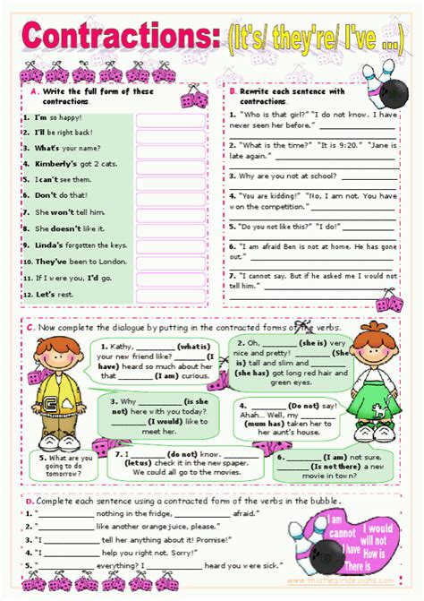 Contractions ESL Printable Worksheets and English Exercises