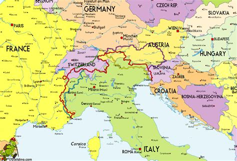Zones rouge, orange, jaune et blanche. FRANCE ITALY MAP - Recana Masana