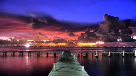 Download Wallpaper 1920x1080 Pier Sunset Sky View Full