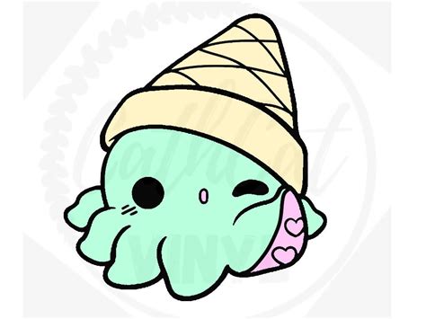 Cute Kawaii Octopus Icecream Cone Svg Dxf Png And Jpeg Cut Etsy