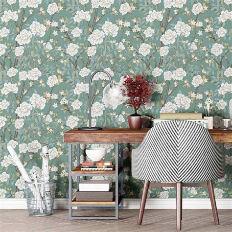 Green Flowers Peel And Stick Removable Wallpaper 2863 Etsy