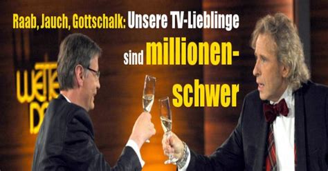 Unter berücksichtigung aller seriösen quellen beträgt das geschätzte vermögen von günther jauch im jahr 2019 rund 60 millionen euro. Vermögen von Raab, Jauch, Gottschalk: Stinkreich! Das ...