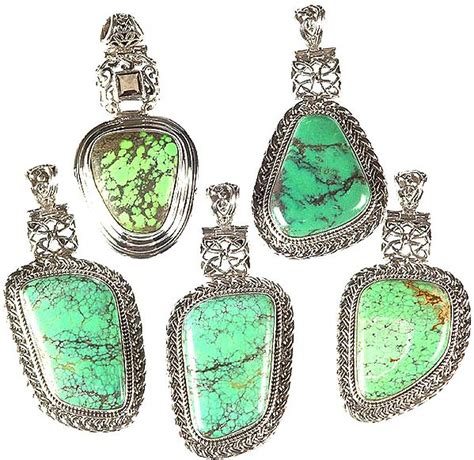 Lot Of Five Spider S Web Turquoise Pendants Exotic India Art