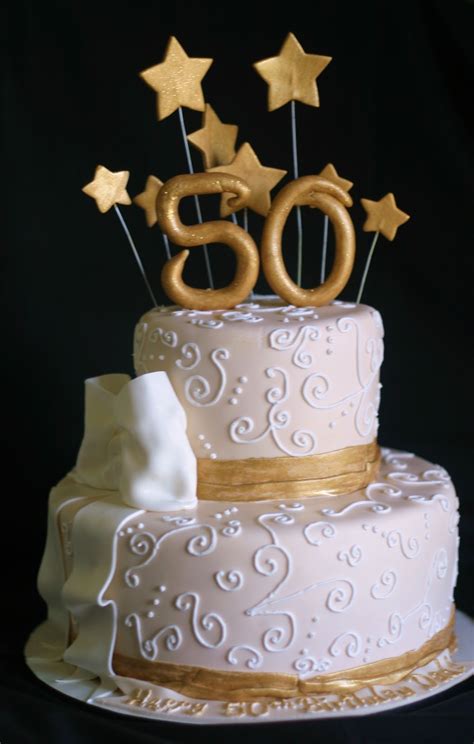 Pink Little Cake Gold And Light Ivory 50th Birthday Cake