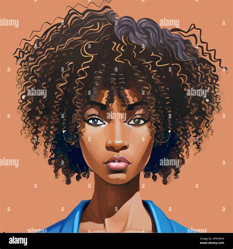 Black Afro African American Girl Woman Lady Vector Illustration Portrait Head Face Curly Natural
